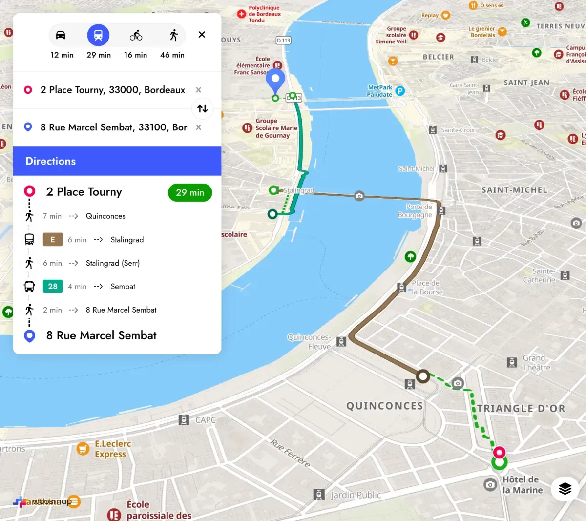Capacités de calcul d’itinéraire entre une origine et une destination