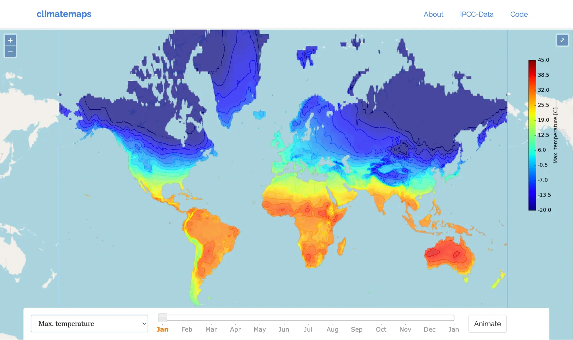 Carte climatique - Températures maximales