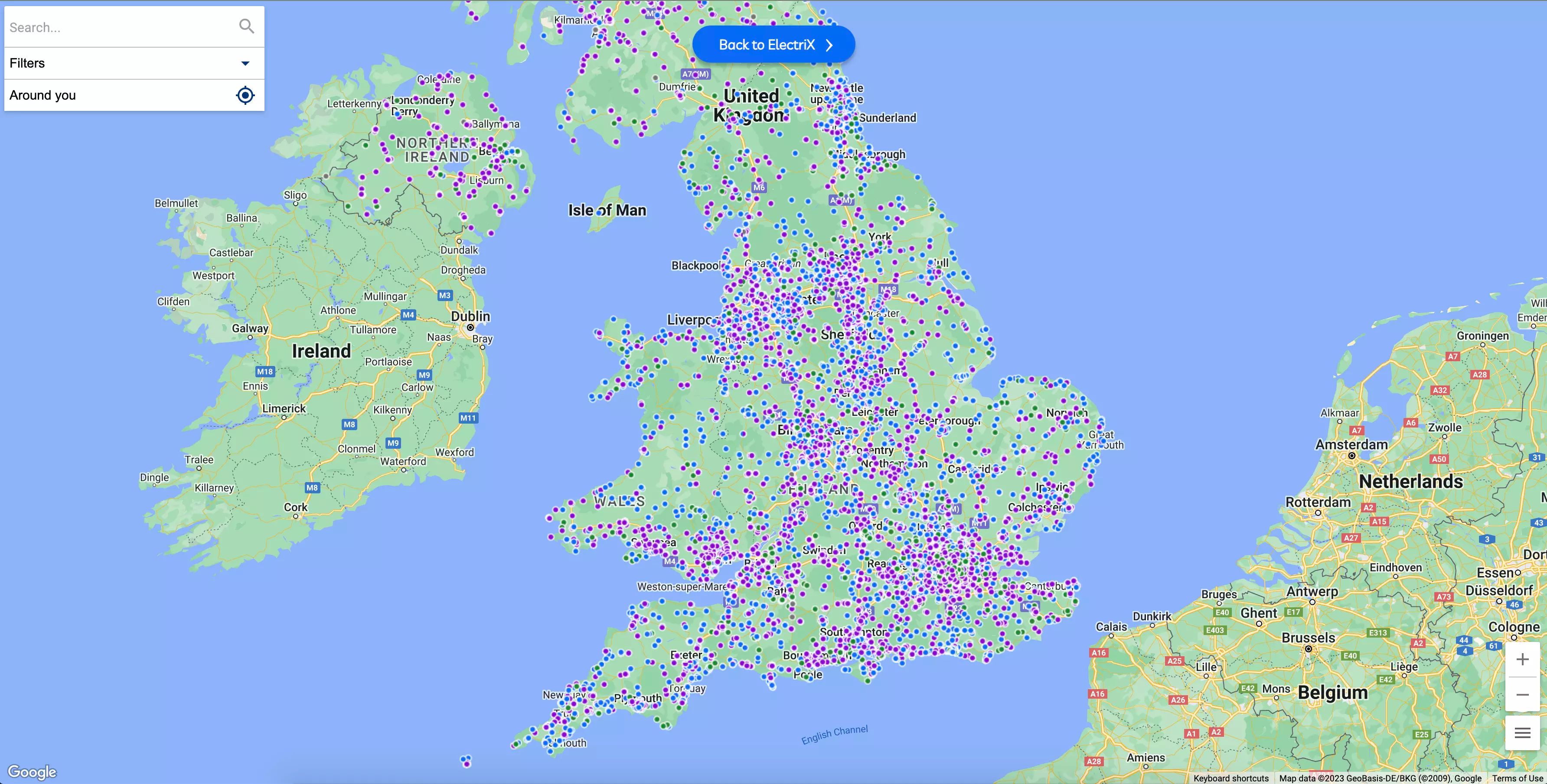 Carte des bornes de recharge ElectriX