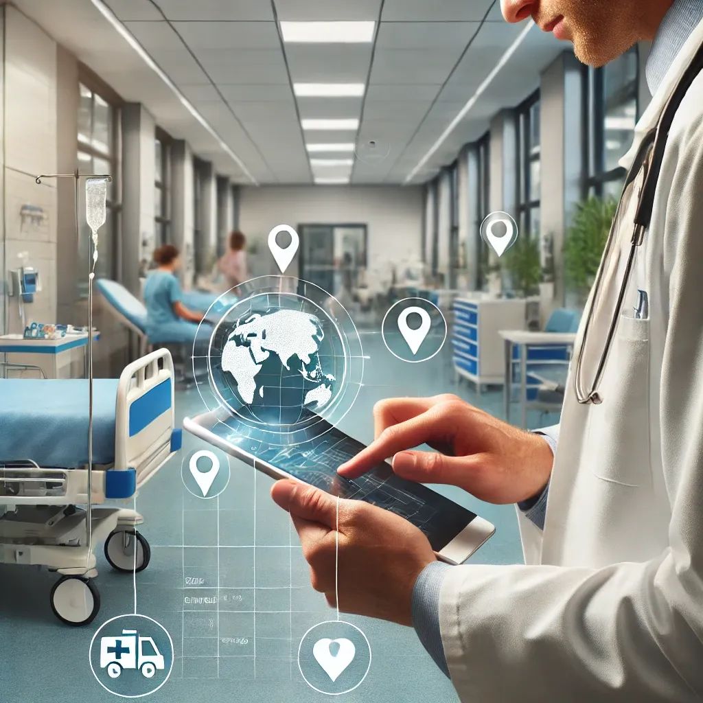Professionnel de santé utilisant la géolocalisation en milieu hospitalier