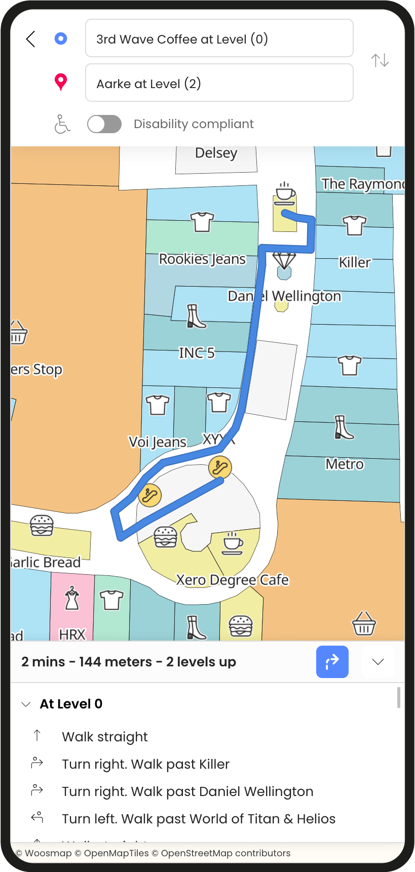 Calcul de distance en intérieur