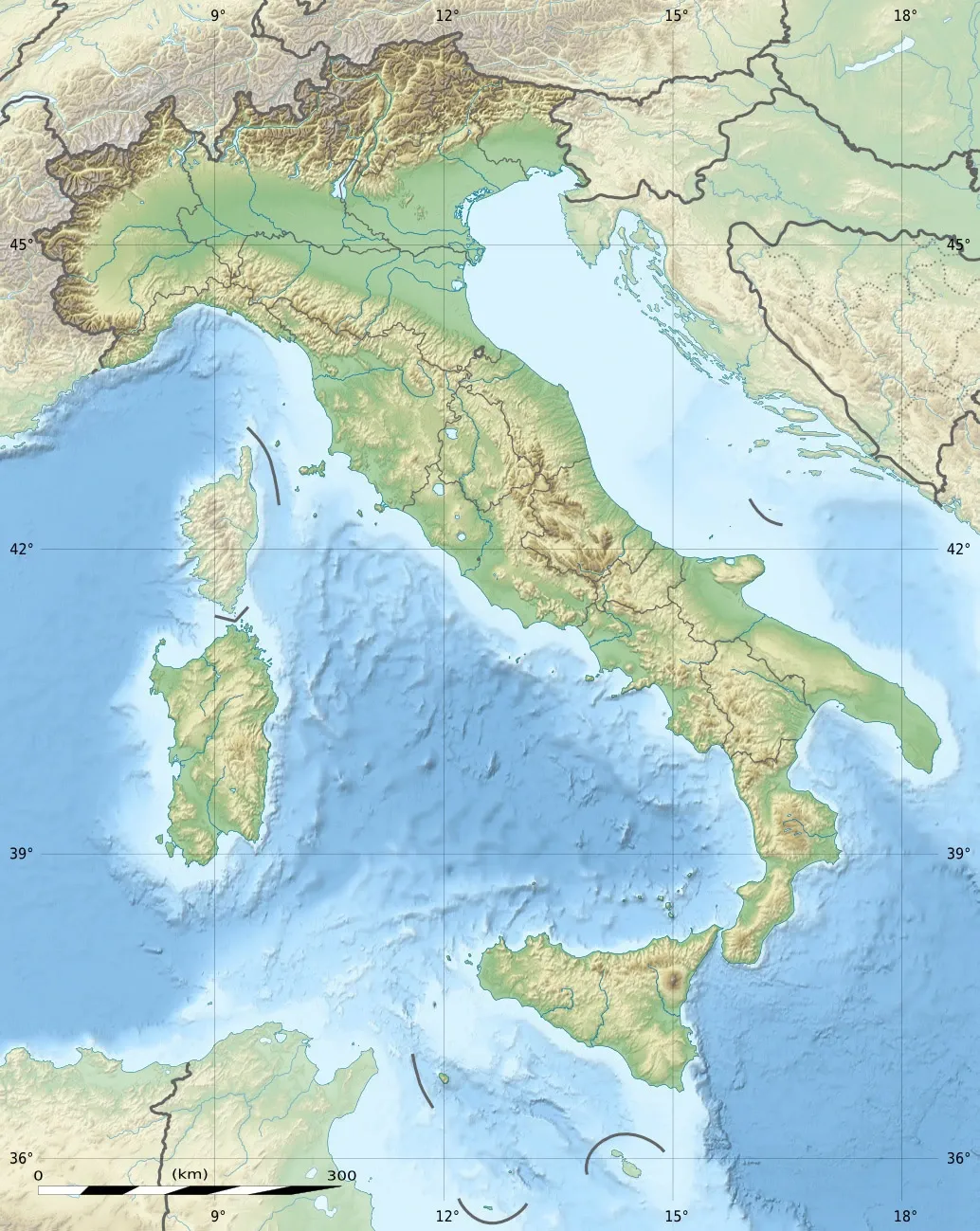 Carte du relief de l'Italie