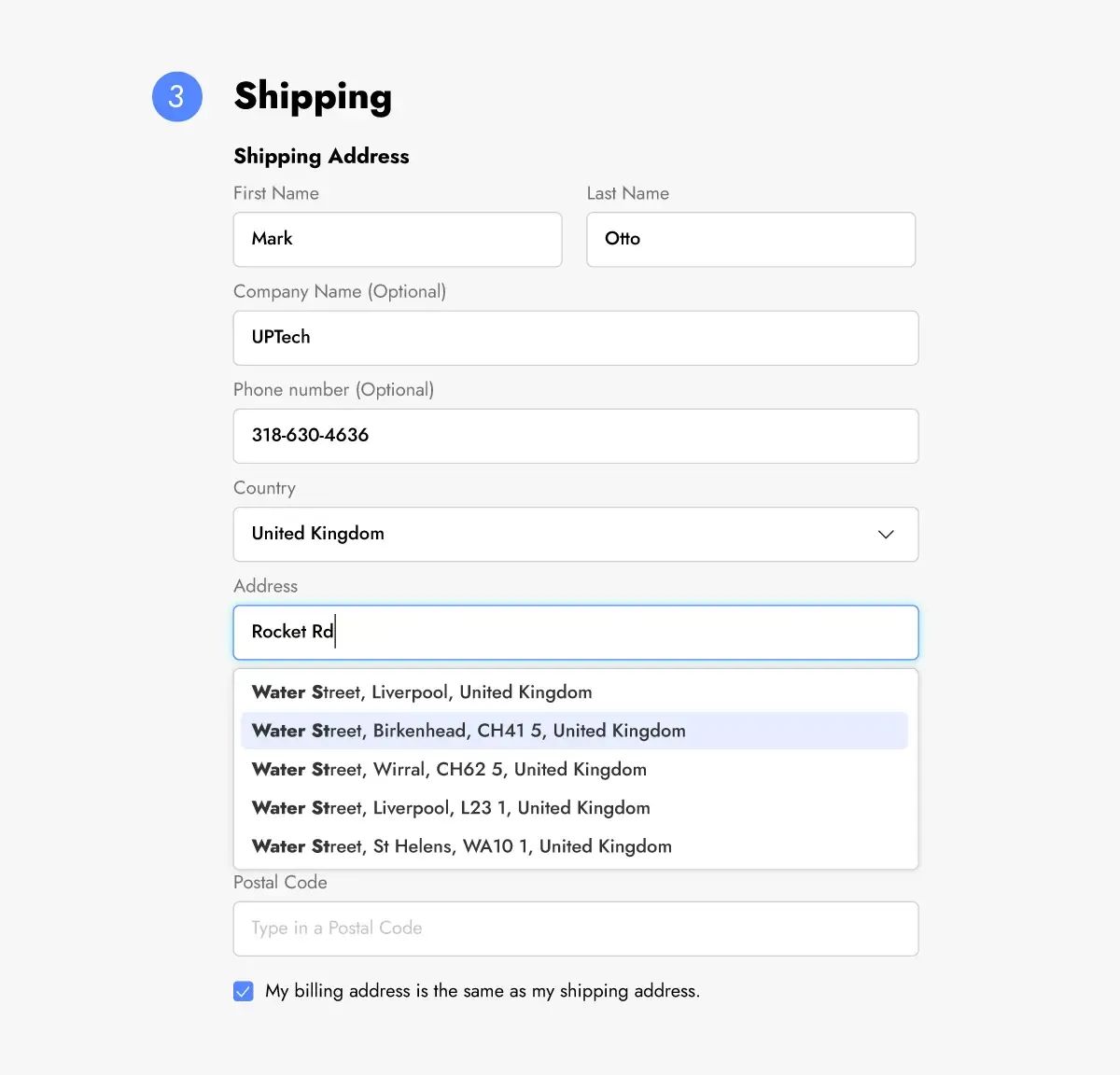 shipping address