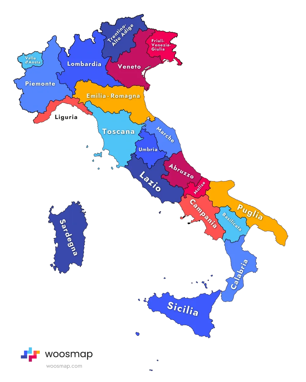 Les 20 régions d'Italie