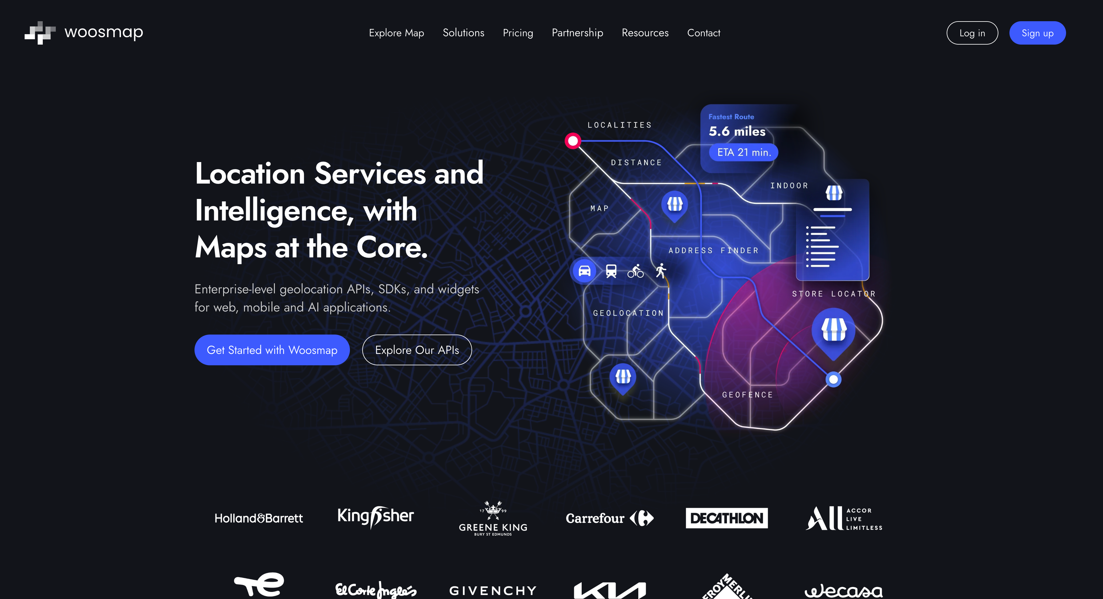 Services de localisation et intelligence géospatiale Woosmap