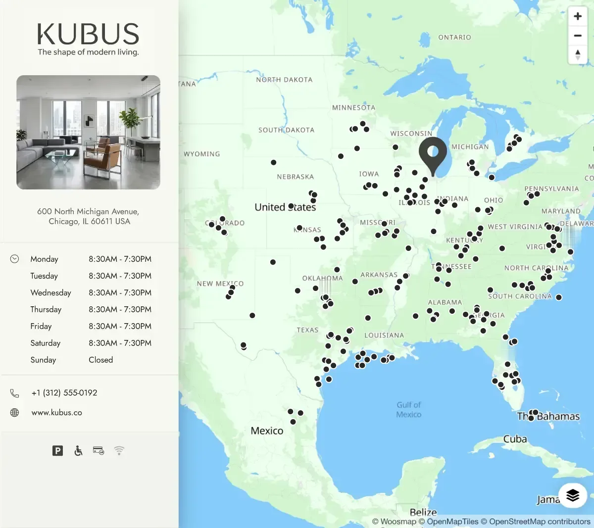 A store locator map with a network of stores across a country, each one about to get its own page.